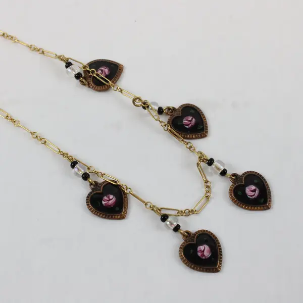 Vintage Signed Kingston N.Y. Gold-Tone Multi-Heart Charm Necklace