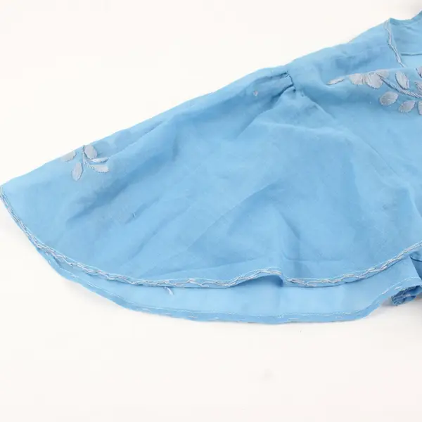 Gray Floral Embroidered Sheer Blue Blouse Women's Large