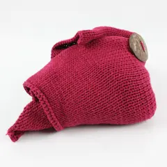 Pure Handknit Large Button Detail Red Rectangle Scarf 15"x70"