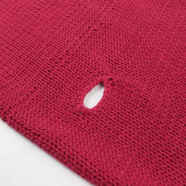 Pure Handknit Large Button Detail Red Rectangle Scarf 15"x70"
