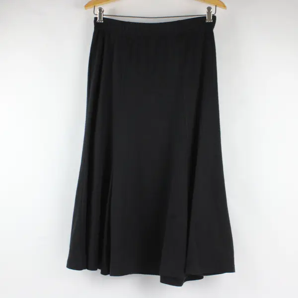 Le Creme Solid Black A-Line Midi Skirt Women's Small
