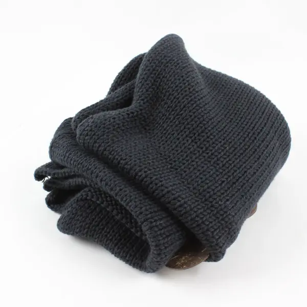 Pure Handknit Large Button Detail Black Rectangle Scarf 15"x70"