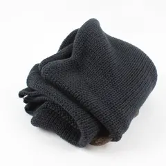 Pure Handknit Large Button Detail Black Rectangle Scarf 15"x70"