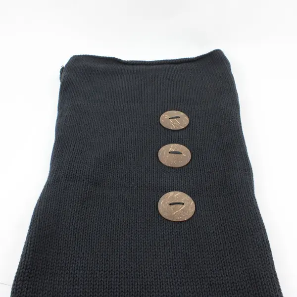 Pure Handknit Large Button Detail Black Rectangle Scarf 15"x70"