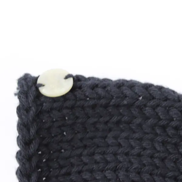 Pure Handknit Large Button Detail Black Rectangle Scarf 15"x70"