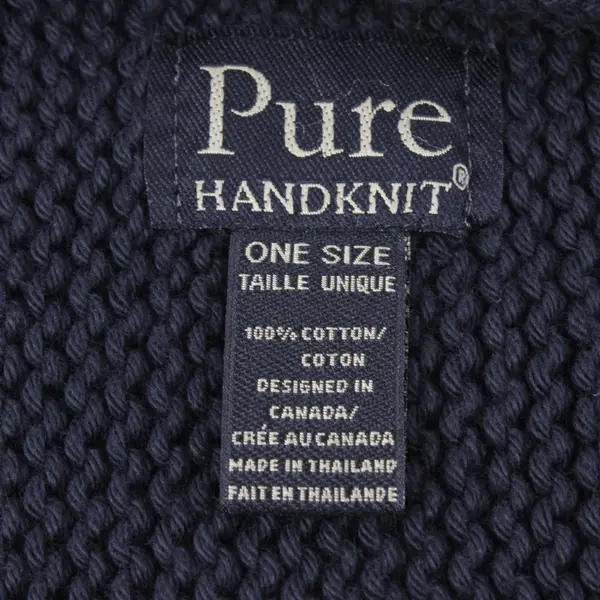 Pure Handknit Large Button Detail Black Rectangle Scarf 15"x70"