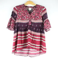Knox Rose Red and Navy Floral Print Half-Sleeved Blouse Women's Small