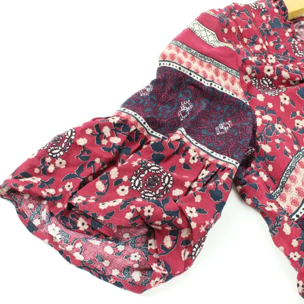 Knox Rose Red and Navy Floral Print Half-Sleeved Blouse Women's Small