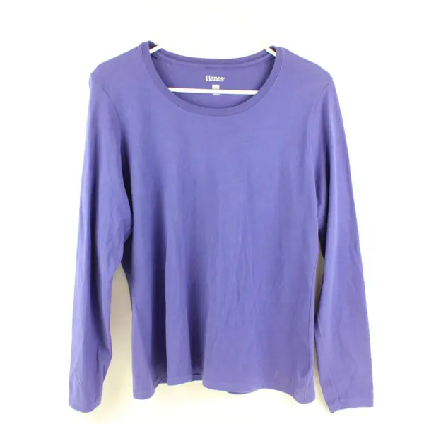 Hanes Solid Blue Color Long Sleeve Shirt 100% Cotton Womens Size M