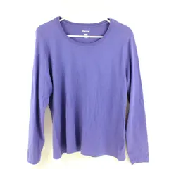 Hanes Solid Blue Color Long Sleeve Shirt 100% Cotton Womens Size M