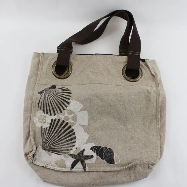 Old Navy Beige and Brown Nautical Seashell Print Tote Bag