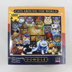 Dowdle Cats Around the World 1,000 Pc. Jigsaw Puzzle Folk Art 2018, complete 