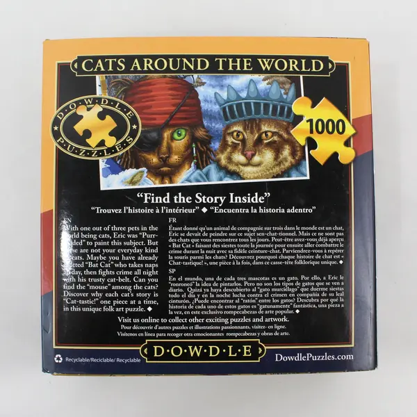 Dowdle Cats Around the World 1,000 Pc. Jigsaw Puzzle Folk Art 2018, complete 