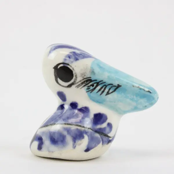 Tonala Mexican Pottery Bird Figurine Blue White Hand Painted