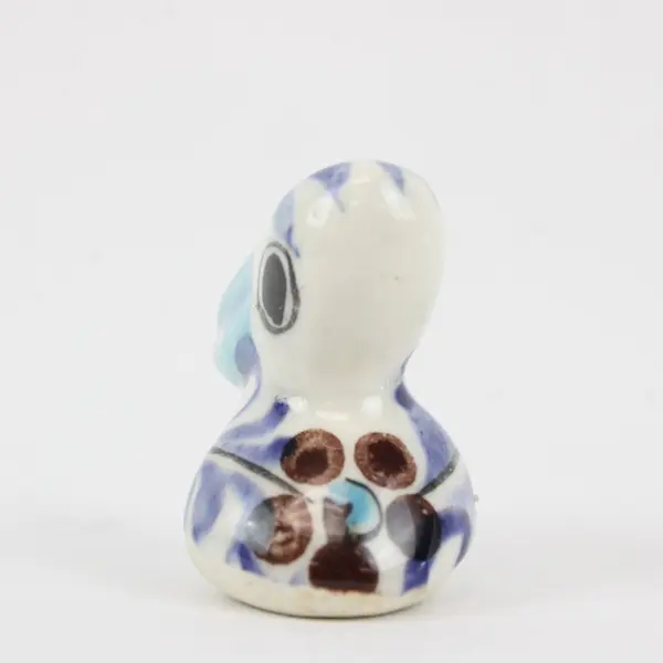 Tonala Mexican Pottery Bird Figurine Blue White Hand Painted