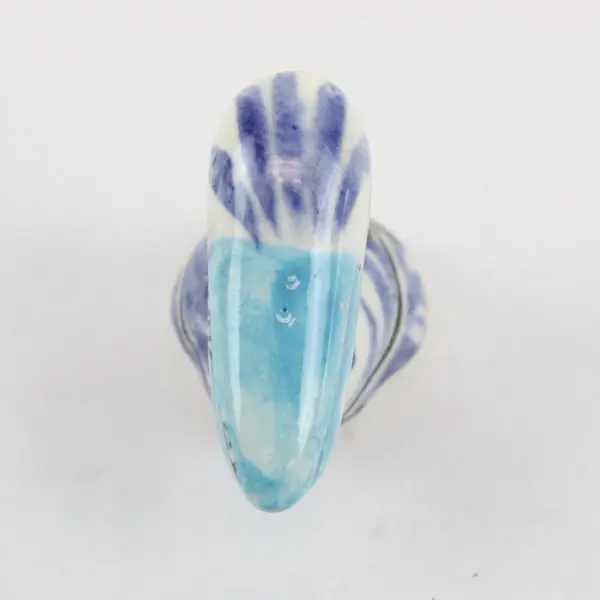 Tonala Mexican Pottery Bird Figurine Blue White Hand Painted