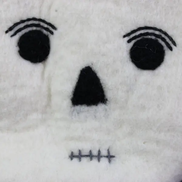 White Felt Skeleton Halloween Basket Embroidered Face Soft Handle