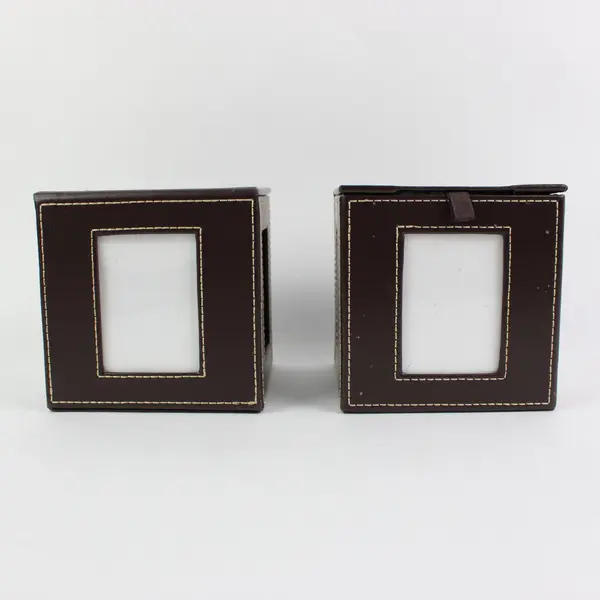 Lot of 2 Faux Leather Photo Storage Boxes Decorative Keepsake Organizer