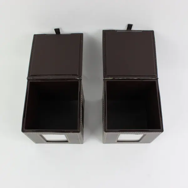 Lot of 2 Faux Leather Photo Storage Boxes Decorative Keepsake Organizer