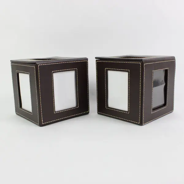 Lot of 2 Faux Leather Photo Storage Boxes Decorative Keepsake Organizer