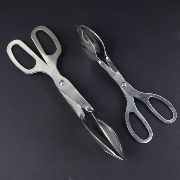 Lot of 2 Stainless Steel Scissor Style Salad Tongs