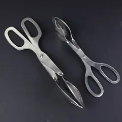 Lot of 2 Stainless Steel Scissor Style Salad Tongs