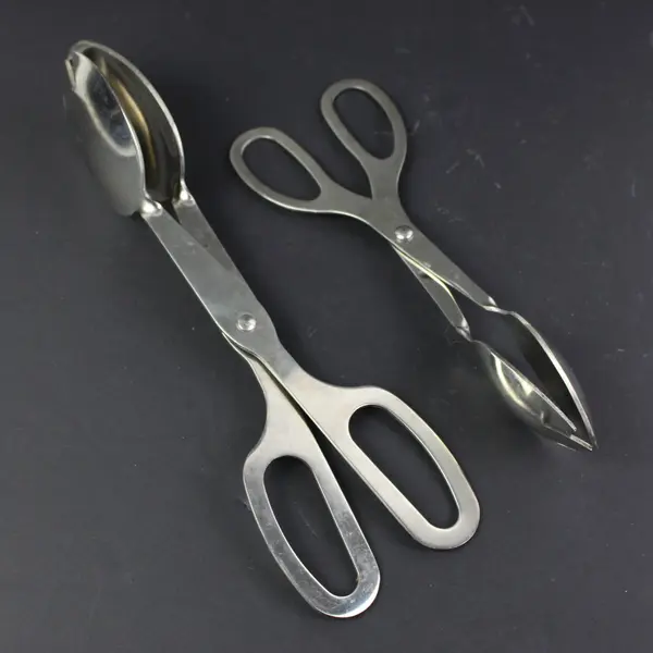 Lot of 2 Stainless Steel Scissor Style Salad Tongs