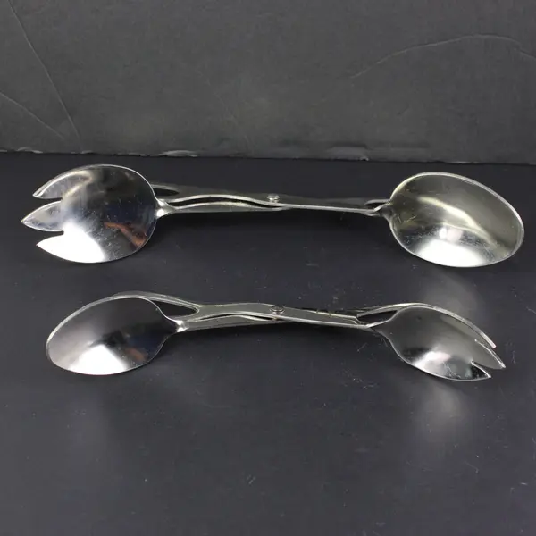 Lot of 2 Stainless Steel Scissor Style Salad Tongs