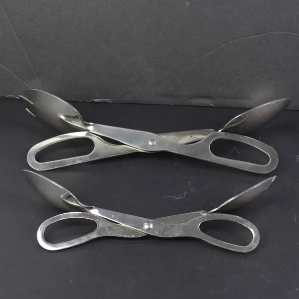 Lot of 2 Stainless Steel Scissor Style Salad Tongs