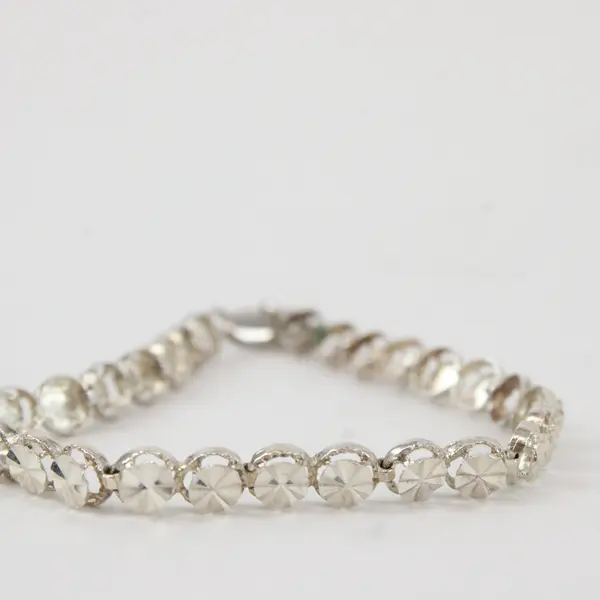 Vintage OroAmerica 925 Sterling Silver Diamond-Cut Circle Link Bracelet 6"