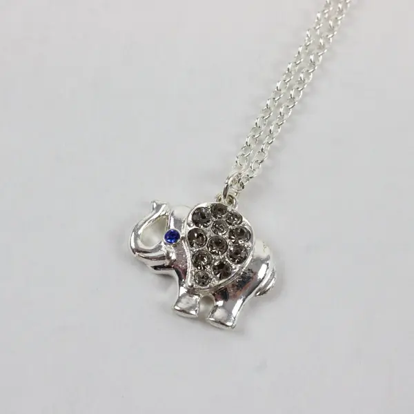 NRO Rhinestone Elephant Silver-Tone Pendant Necklace 20"