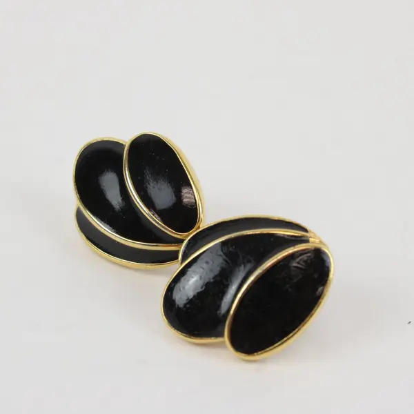Napier Black Enamel Gold-Tone Earrings