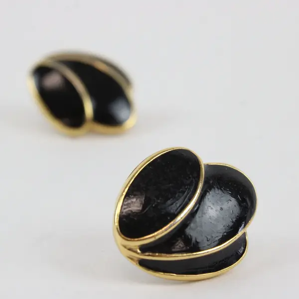 Napier Black Enamel Gold-Tone Earrings