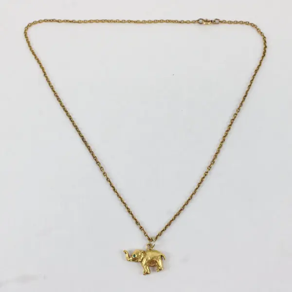 Gold Tone Elephant Charm Pendant Necklace 18in
