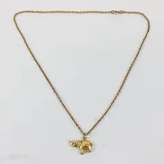 Gold Tone Elephant Charm Pendant Necklace 18in