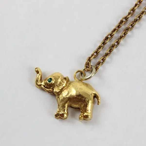 Gold Tone Elephant Charm Pendant Necklace 18in