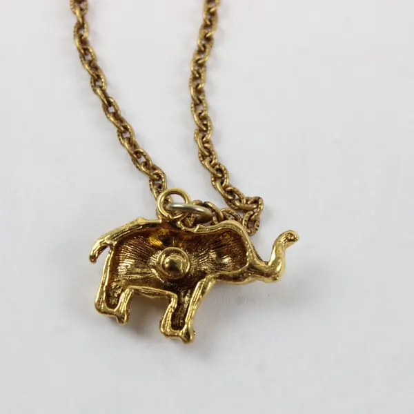 Gold Tone Elephant Charm Pendant Necklace 18in