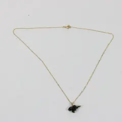 Vintage Elephant Pendant Necklace 15.5in Gold Tone Chain Green Carved
