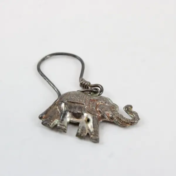 Boho Elephant Dangle Earrings Metal Hook Silver-Tone Patina