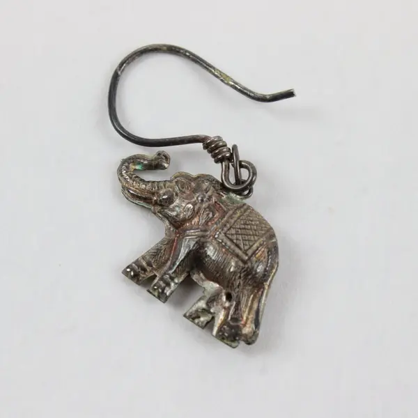 Boho Elephant Dangle Earrings Metal Hook Silver-Tone Patina