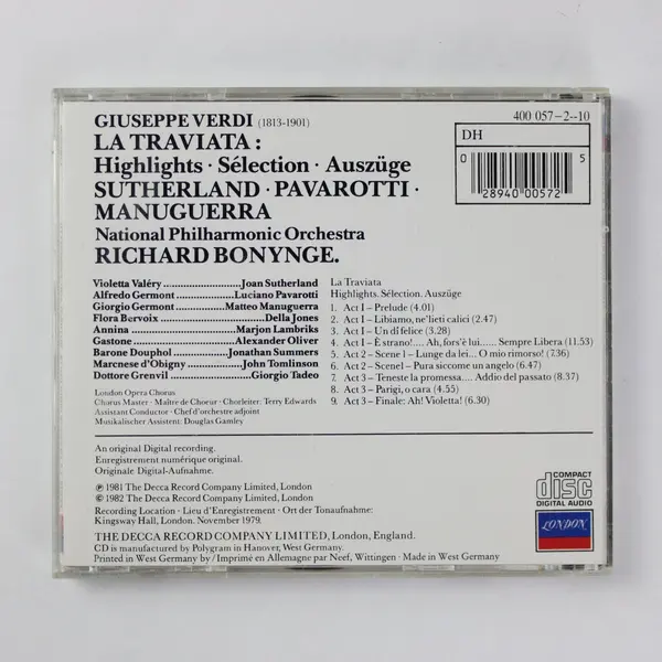Verdi La Traviata Highlights CD Sutherland Pavarotti Bonynge 1981 London