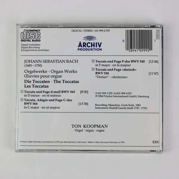 J.S. Bach Organ Works Toccaten & Fugen Ton Koopman CD Archiv 1984