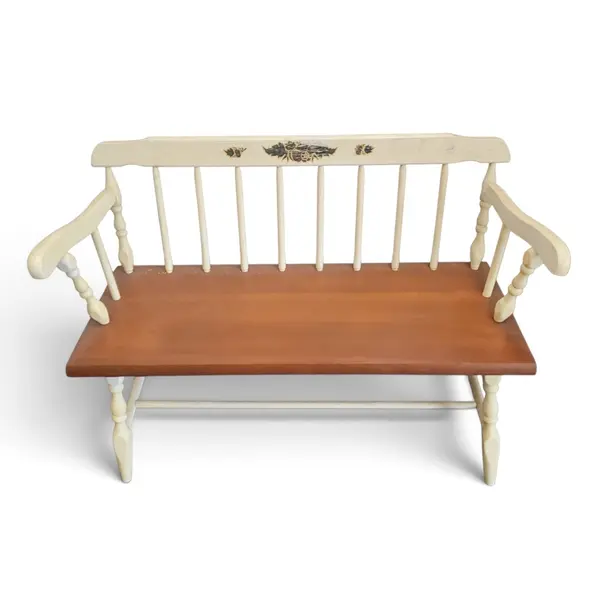 Vintage Farmhouse Spindle Bench w/ Arms Two-Tone Country Wood Seat -Local Pickup