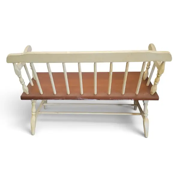Vintage Farmhouse Spindle Bench w/ Arms Two-Tone Country Wood Seat -Local Pickup