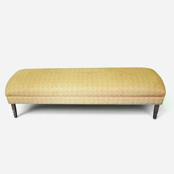 Vintage Upholstered Accent Bench Tan Fabric Wooden Legs - Local Pickup Only