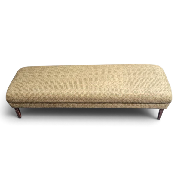 Vintage Upholstered Accent Bench Tan Fabric Wooden Legs - Local Pickup Only