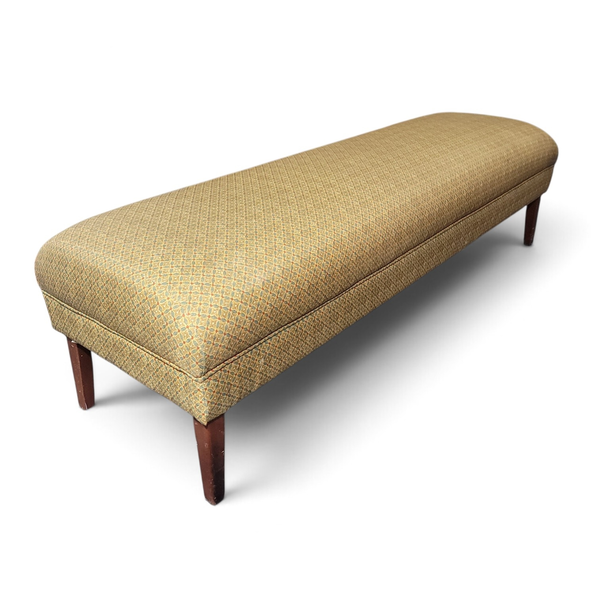 Vintage Upholstered Accent Bench Tan Fabric w/ Wood Legs - Local Pickup Only