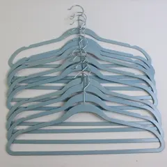 Lot of 10 Thin Blue Plastic Traditional Hangers w/ Notches Metal Hooks