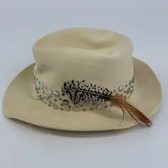 Vintage Saks Fifth Avenue Adolfo II Cream Wool Fedora Feather w/ Tags Size Small