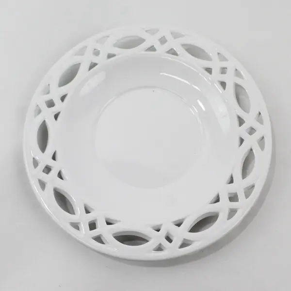 Two Bombay Ribbed Coffee Cups Pierced Feet With Matching Saucers Pierced Rims